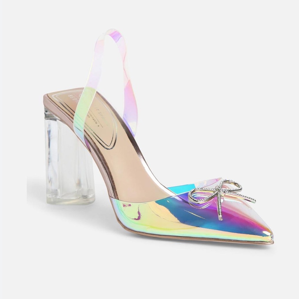 Call It Spring Iridescent Heels with Clear Block Heel 6.5‎ New